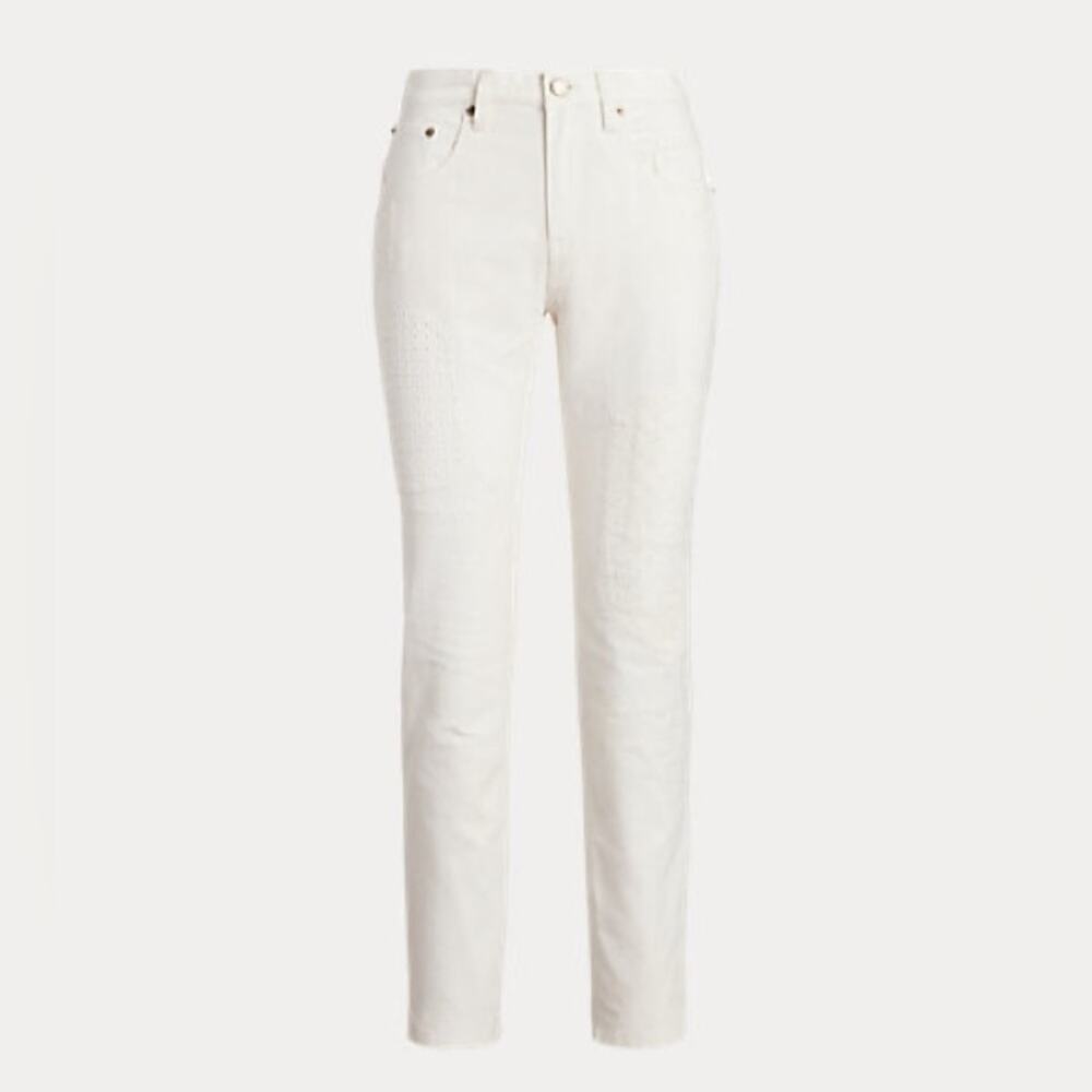 NWT Lauren Ralph Lauren Eyelet Patchwork Relaxed Jeans White Womens Size 14 - Picture 6 of 8